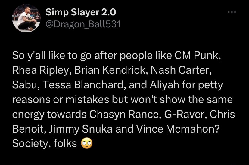 Lol man, you think i carry this energy? Yes, I’ve done dumb shit in my life. Come on…Wear your silky button up dragon shirts and please for the love of fuck, be a fan and pray you have a clue. Wrestling fans are a unique kind of stupid. You fuck up everything. #devilshit