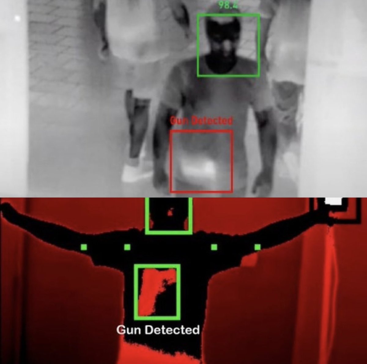 Mrgunsngear's tweet photo. I first learned about these cameras when I was at a casino a few years ago and was approached by security for concealed carrying a gun (they didn’t allow it on the casino floor apparently) but they’re becoming more and more common a large venues.   

Plan accordingly…

#edc #camera #thermal