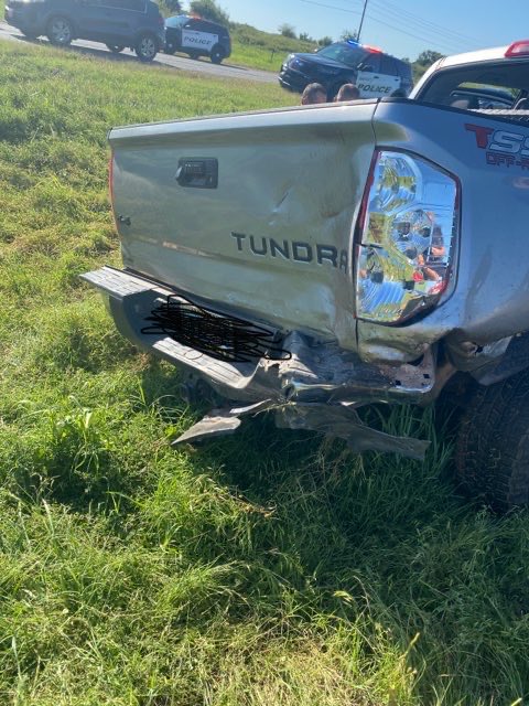 SuzieQuackers2's tweet image. Our Tundra was hit by a 50+mph distracted Driver yesterday evening! Pushed into the Median and spun around 180 Deg! I drive Semi for a living and see this #BullCrap every day! Everyone is ok totally avoidable! There are no accidents only mistakes! #HangUpAndDrive #BlessedAgain