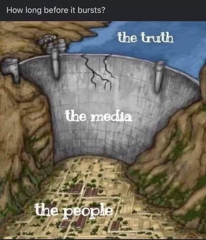 JamesJohnTapper's tweet photo. Great image from @VanessaBeeley on Telegram.
Cracks in the dam are being cack-handedly reinforced by @BBC with Trusted News Initiative and BBC Verify. #BBCBias #MythicalPublicService #Disinformation #EvilAlbion https://t.co/LJdrfBK3S1