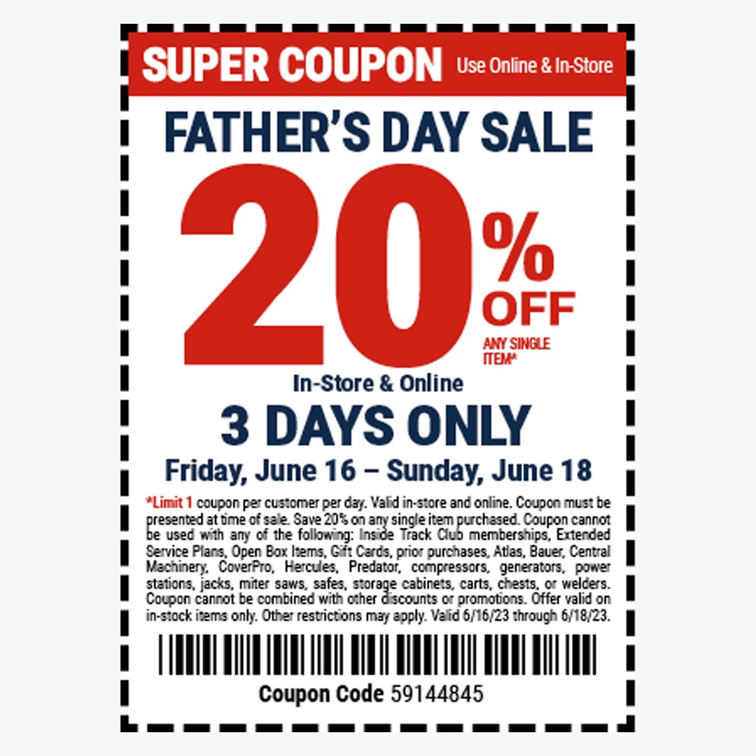Harbor Freight on Twitter "Our 20 off coupon is back by popular