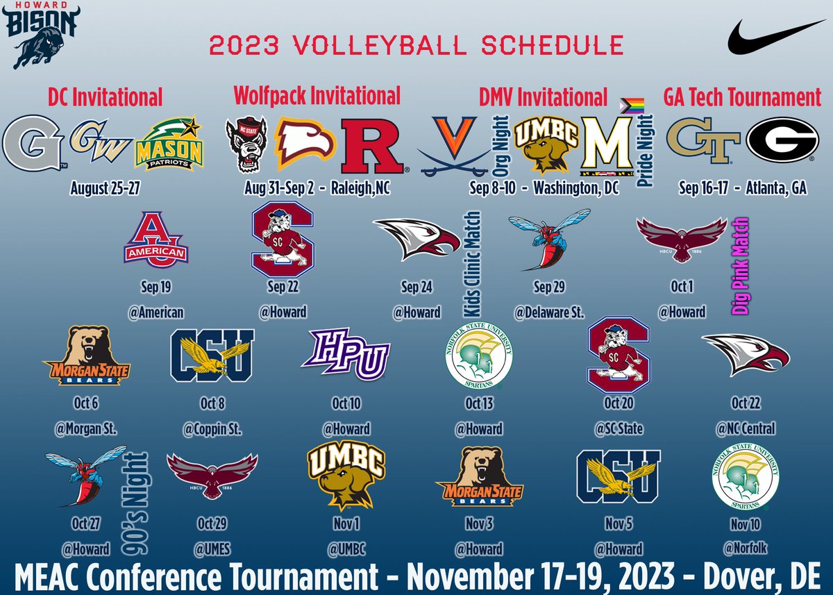 👀🦬 Here is your 2023 Schedule!!! 

#howard #hu #hbcu #ncaa #meac #volleyball