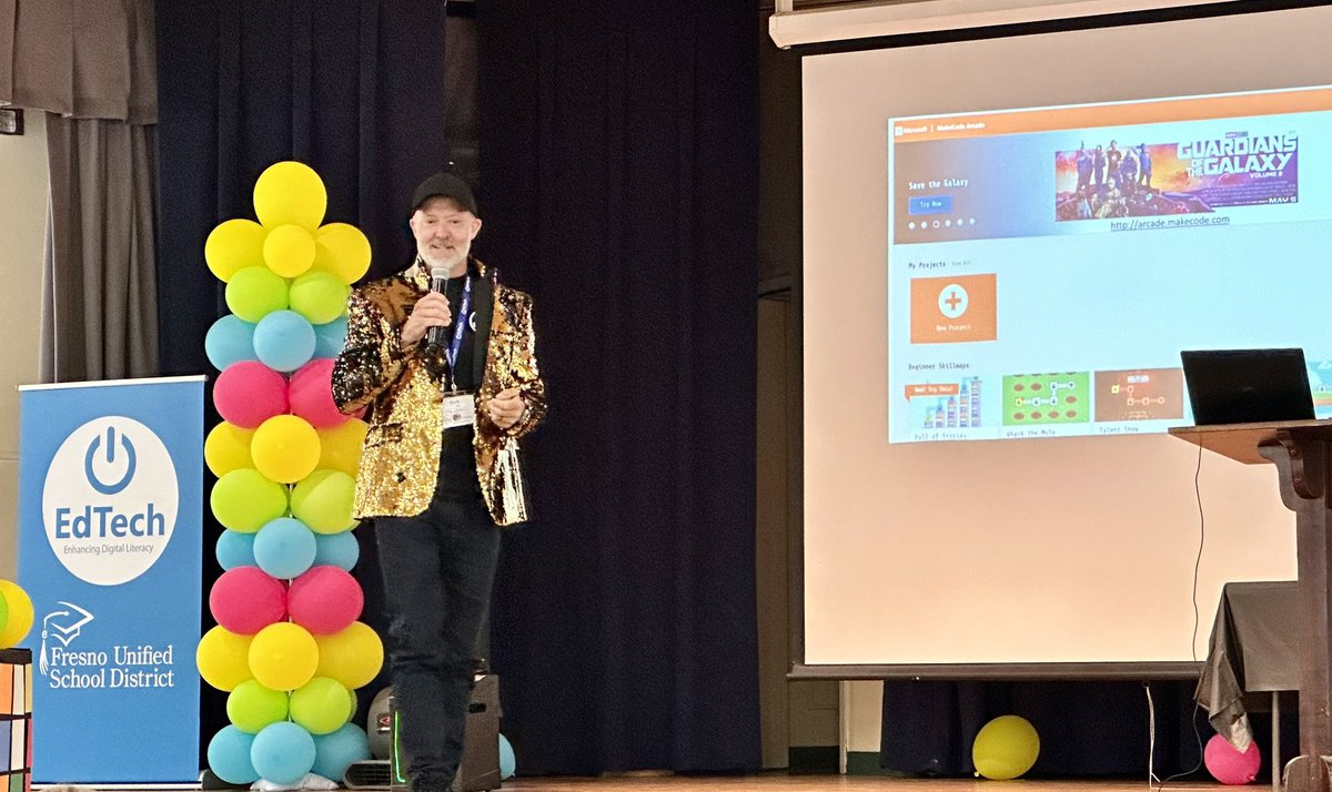 MissRioux's tweet image. Welcome from @sparvell! Reminding everyone the power of retro games for enjoyment with #MakeCode! Did you know you can build and play them together? @FresnoEdTech