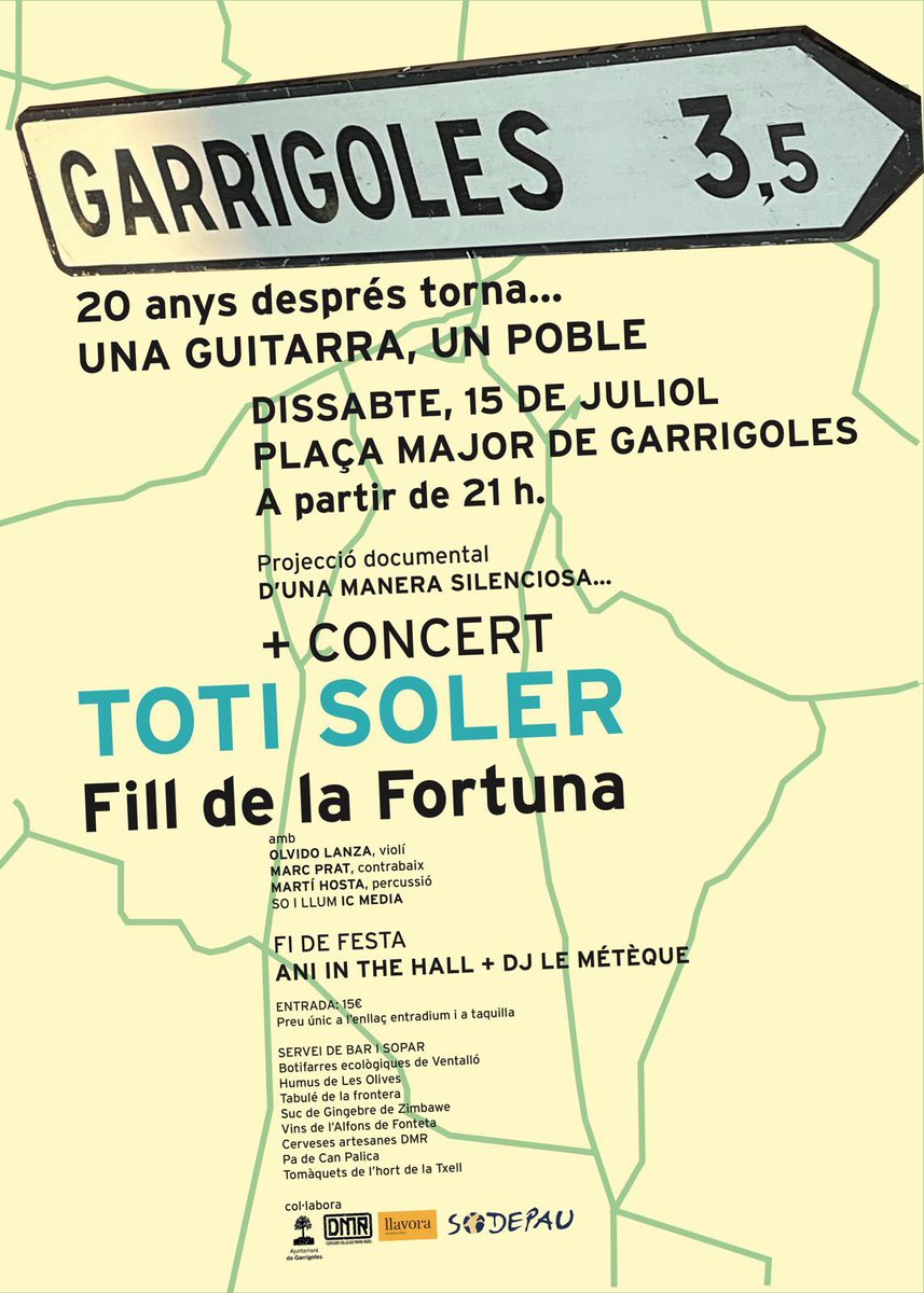 RETORN ALS ORIGENS
Concert, documental, menjes i beures autòctons, fi de festa molt especial i alguns convidats de luxe. Novetats que s’aniran informant, però jo de vosaltres compraria ja l’entrada!!!
entradium.com/events/toti-so…