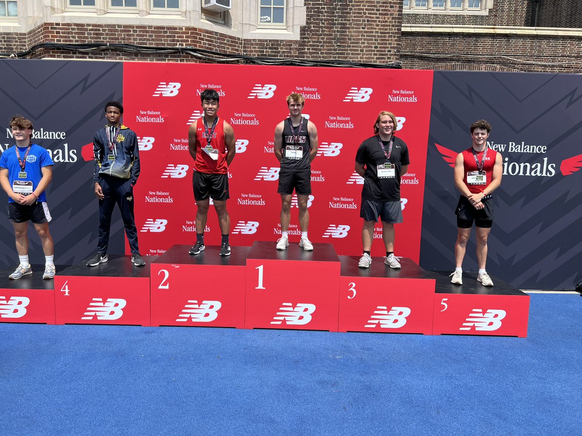 Ryan Brooks with a personal best throw of 146’ 10” to finish 5th in the freshmen division of the javelin at New Balance Nationals.
