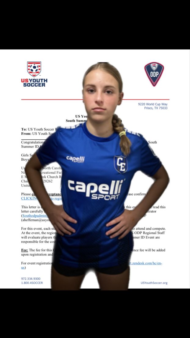 Excited and honored for the opportunity and to be selected by <a href="/stxsoccer/">South Texas Youth Soccer</a> to attend the <a href="/usysodp/">US Youth Soccer ODP</a>  ODP Summer ID Event being held in Charlotte, NC next month. Thank you to all the coaches and teammates. I can’t wait!
@CE09GirlsECNL <a href="/ClassicsEliteSA/">Classics Elite Soccer Academy</a> 
<a href="/6a_28/">SA High School & Club Soccer</a>