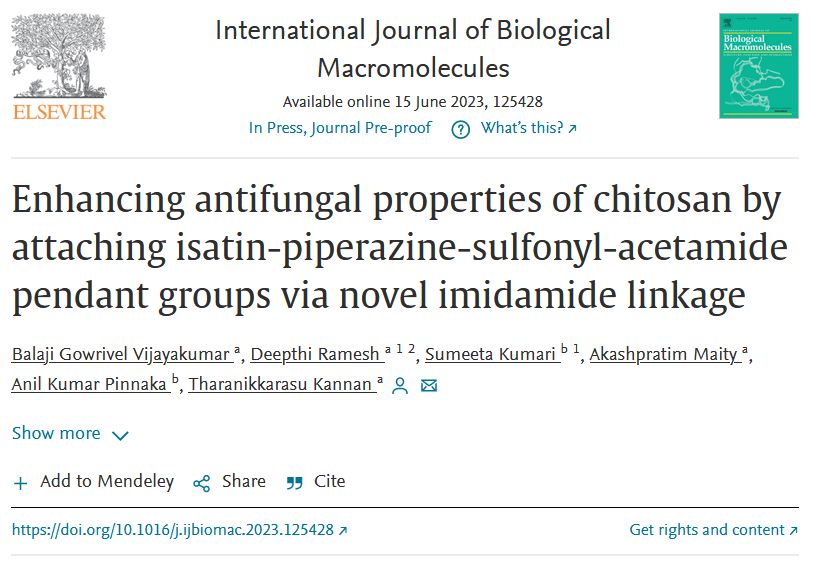 Celebrating new publication. 
We demonstrate novel #imidamide based linkage for attaching #smallmolecules based on #drugdesign principles to #chitosan.

lnkd.in/gZhEq9b6

#polymer #biomaterial #Researchpaper #postdoc #Chemistry #biopolymer