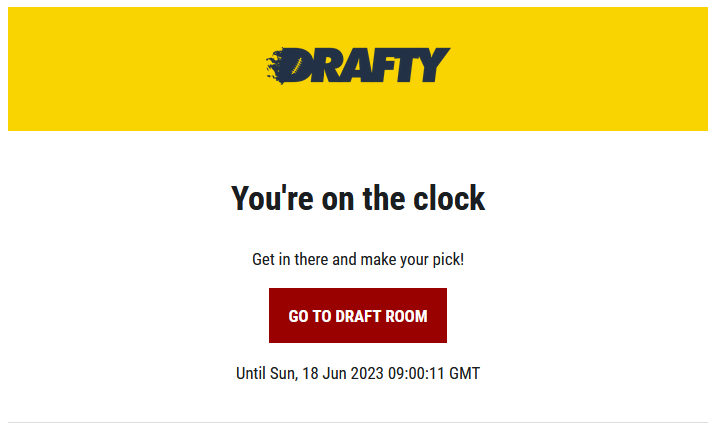 DraftySports's tweet photo. 🎉 BUGFIX: When using slow draft, participants will only receive one ON THE CLOCK email notification. Reminders are good and all, but they were happening accidentally. 💪 #fantasyfootball #fantasydraft #slowdraft #emaildraft #snakedraft #draftday https://t.co/S7c70ui13x