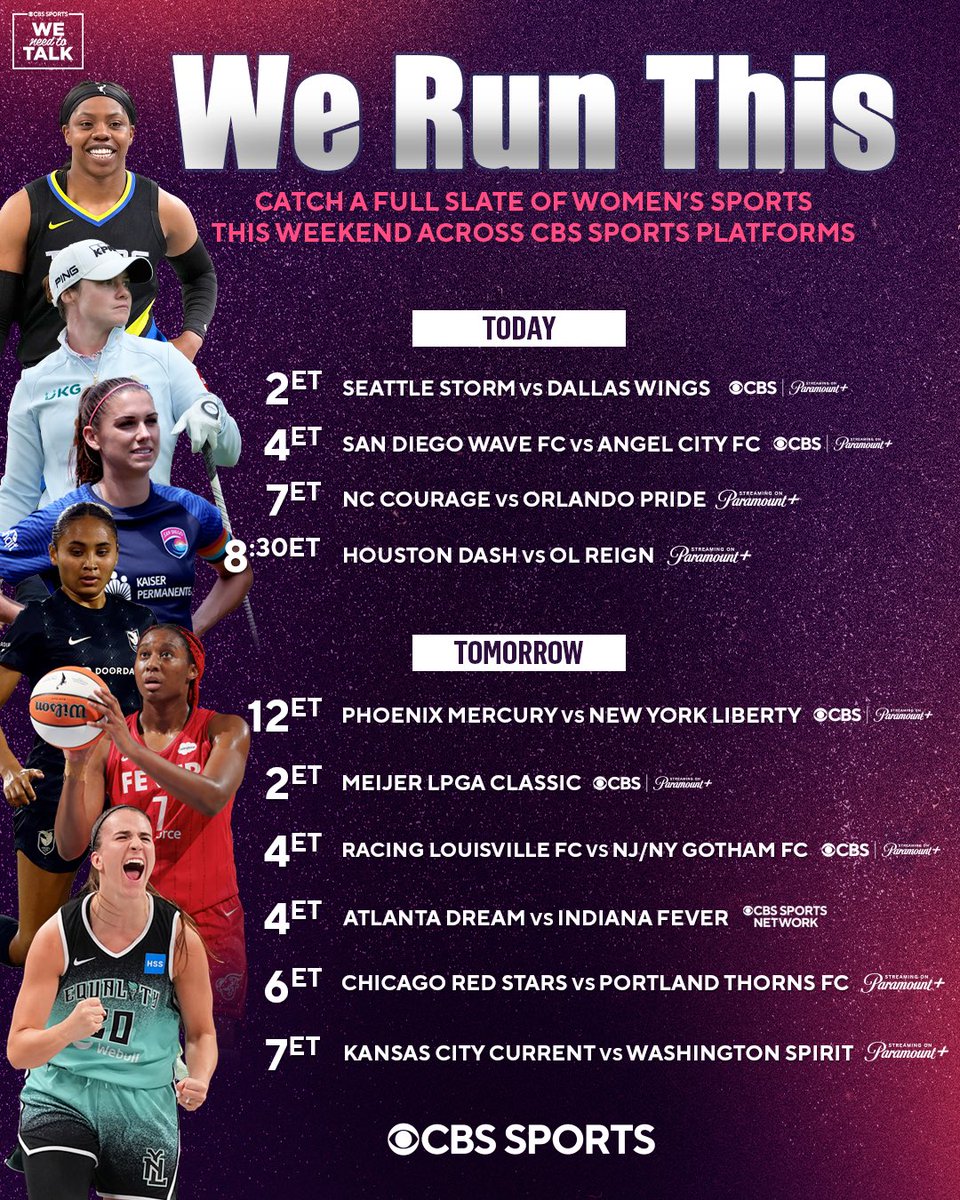 WE RUN THIS🙌🏽⚽🏀⛳

Watch a full slate of women’s sports this weekend across CBS platforms🔥

When and where to watch👀⬇️

#sports #womenssports #wnba #lpga #nwsl