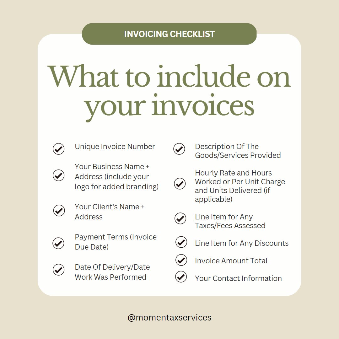 I've put together a checklist to reference when you're invoicing your clients.  Check it now! :)

#InvoicingTips #InvoiceChecklist #BusinessEfficiency #BusinessProductivity #OutsourcingTasks #Invoice #ClientInvoices