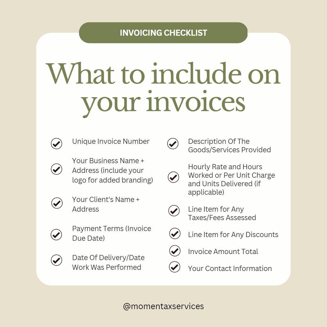 momen_tax's tweet image. I&apos;ve put together a checklist to reference when you&apos;re invoicing your clients.  Check it now! :)

#InvoicingTips #InvoiceChecklist #BusinessEfficiency #BusinessProductivity #OutsourcingTasks #Invoice #ClientInvoices