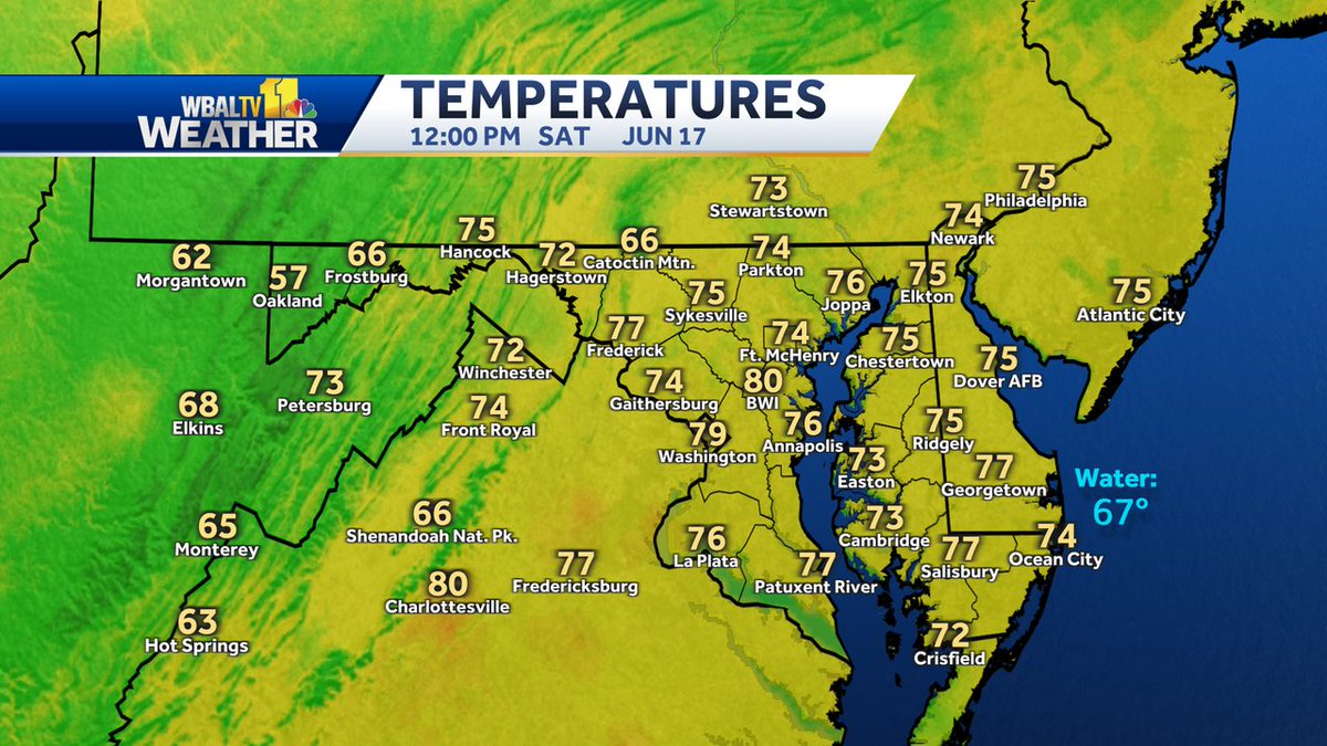 Midday temperatures in the area. #mdwx