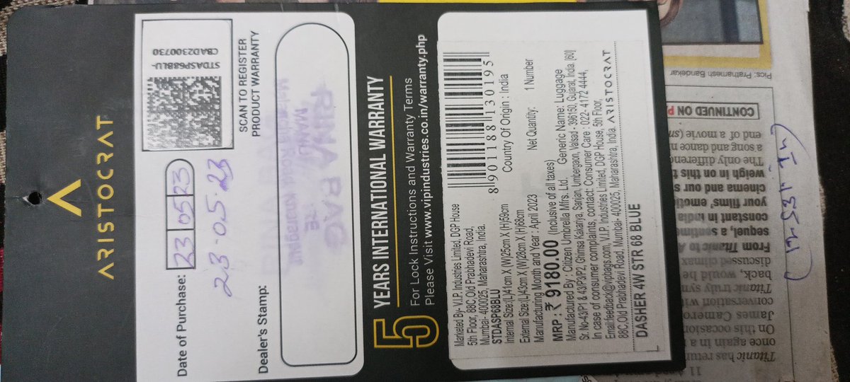SUBHASISMAL_IN's tweet photo. @AristocratBags 
@VIPBagsIndia 
#Worst_service
SF_Ref No: 501740 generated on 7/6/'23 &amp; purchased from Rina bag, Kharagpur
(Mob:9851804631)
Two weeks has elapsed but I've not received my bag from the seller. 
Worst quality &amp; service ever. 
Never recommend it to my circle 😔 https://t.co/rkVG1IJyka