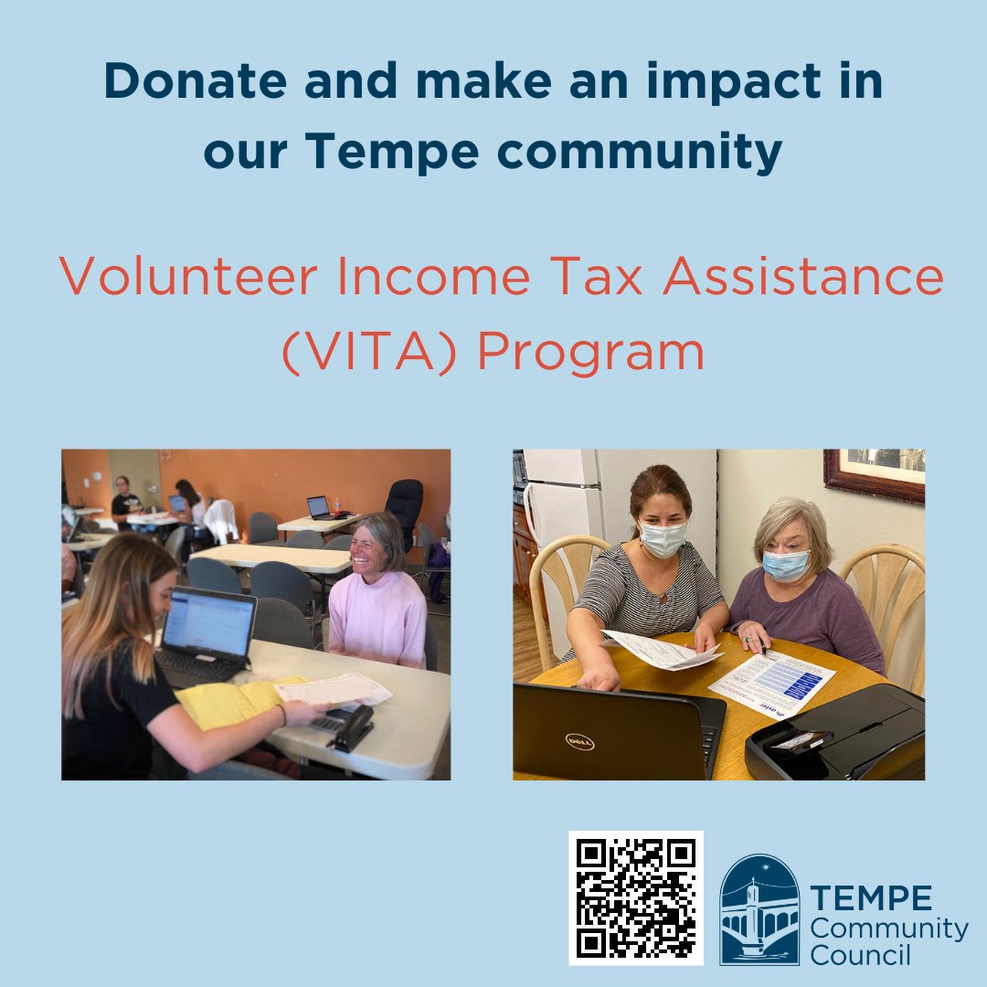 TCC's Volunteer Income Tax Assistance (VITA) Program focuses on providing free tax services and increasing Earned Income Tax Credits (EITC) for eligible taxpayers to help reduce their tax debt and receive refunds to those who need it most. #Donate today: tempecommunitycouncil.org/make-an-impact…