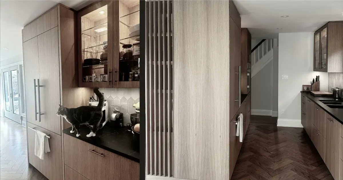 KFArchitecture's tweet image. From Repair to Renovation!  Repair work due to a basement flood turned into a full-on renovation. This design is a hybrid between an open-concept kitchen and a traditional layout.