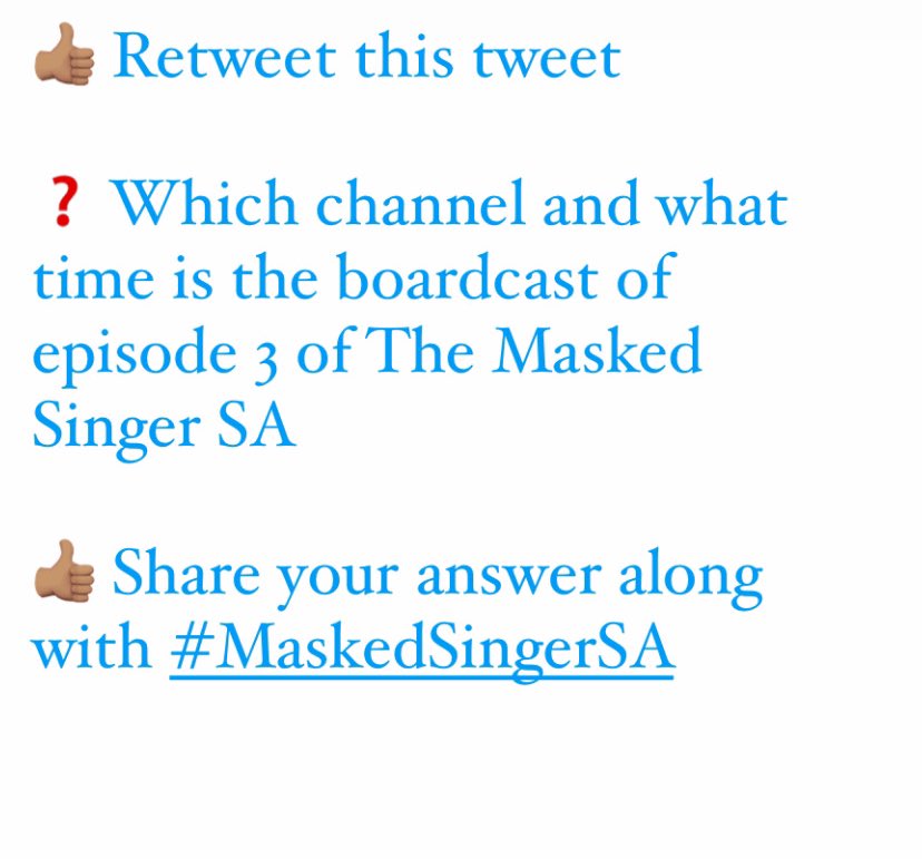 WIN 1 of 10 R300 🙌🏾🔥

It’s simple to WIN: 

✔️ Retweeted the tweet. 

✔️ Answered the question. 

✔️ Commented with the answer using #MaskedSingerSA