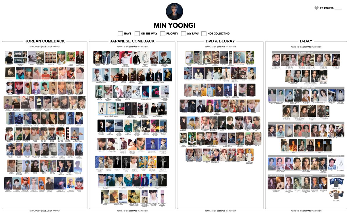 BTS SUGA YOONGI PC PHOTOCARD WISHLIST TEMPLATE✨ ⭐️MEGA