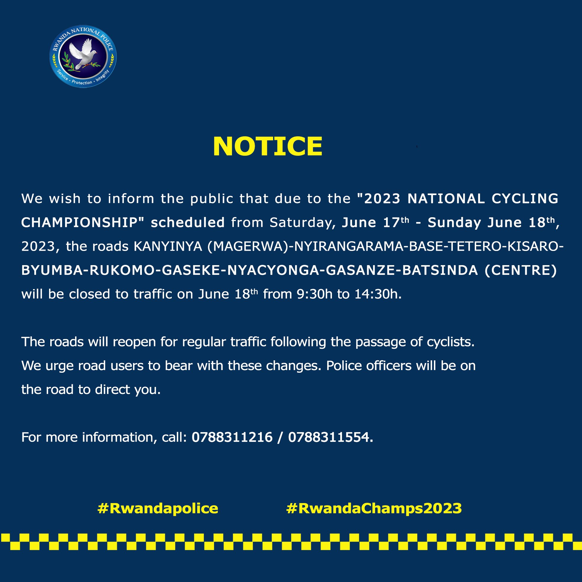 Rwanda National Police on Twitter "Traffic advisory for June 18, 2023