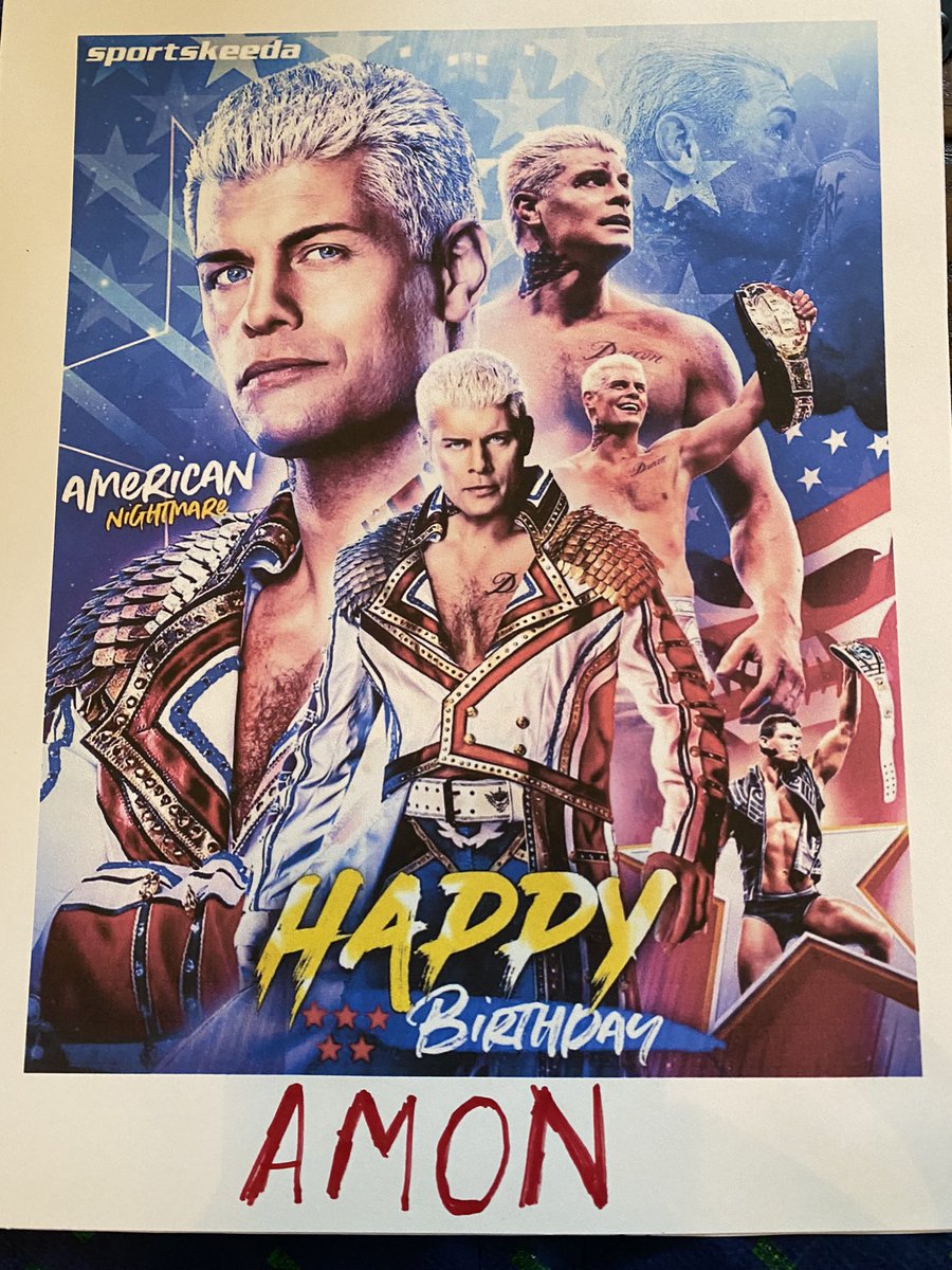 DominicDDaniel's tweet photo. @CodyRhodes If part of the dream to make it to the top was to inspire kids (people) to be the best they can be and dream big, then @CodyRhodes mission accomplished. You are hero to this little guy and he loves his American Nightmare Birthday card! Thanks for all you do. https://t.co/B39vHt9Th4