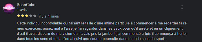 Spoder_Lee's tweet photo. Wesh y'a un nain qui bosse à l'accueil d'un basic fit à Saint-Étienne et il se fait terminer sur les avis google mdrrr https://t.co/e2qzUalCxX