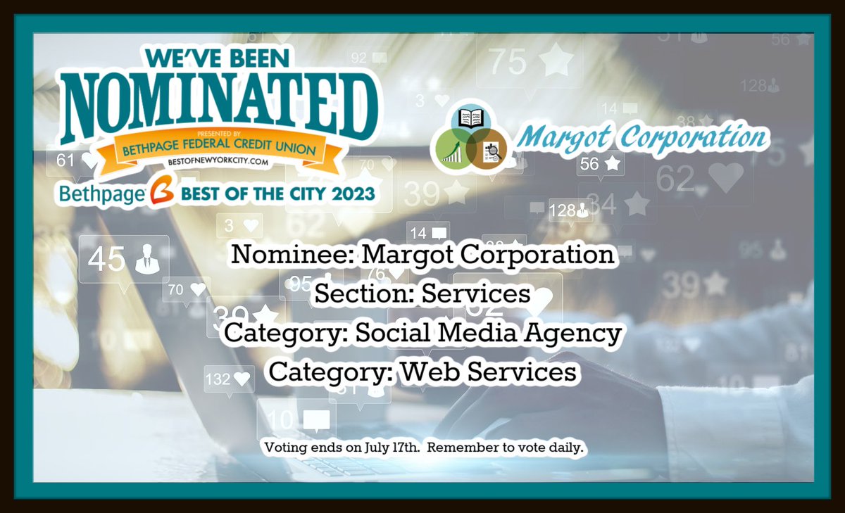 MargotCorp's tweet photo. Thank you for nominating us for Best of the City.  Please remember to vote for us daily.
https://t.co/WWYSIddaxF
https://t.co/hkp1W8euDY https://t.co/9t9QeTJqU8