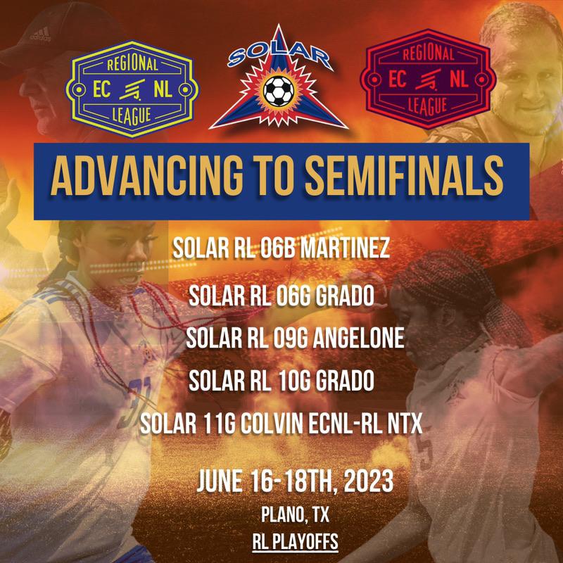 Good luck to all of our teams competing in the semifinals for the ECNL-RL playoffs!!! #WeAreSolar 🏆