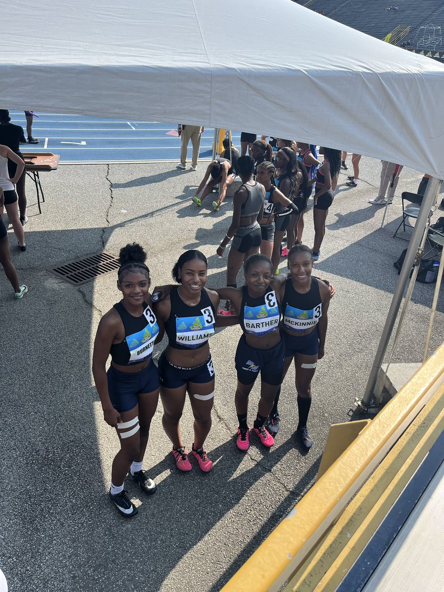 Girls 4x100m relay finishes in 9th place in the #AdidasNationalElite section with a time of 49.69s❗️Congratulations ladies❗️(Zariah Burnette, Alora Williams, Latrice Barther, and Janiyah Mckinnie) #GoStorm⛈️