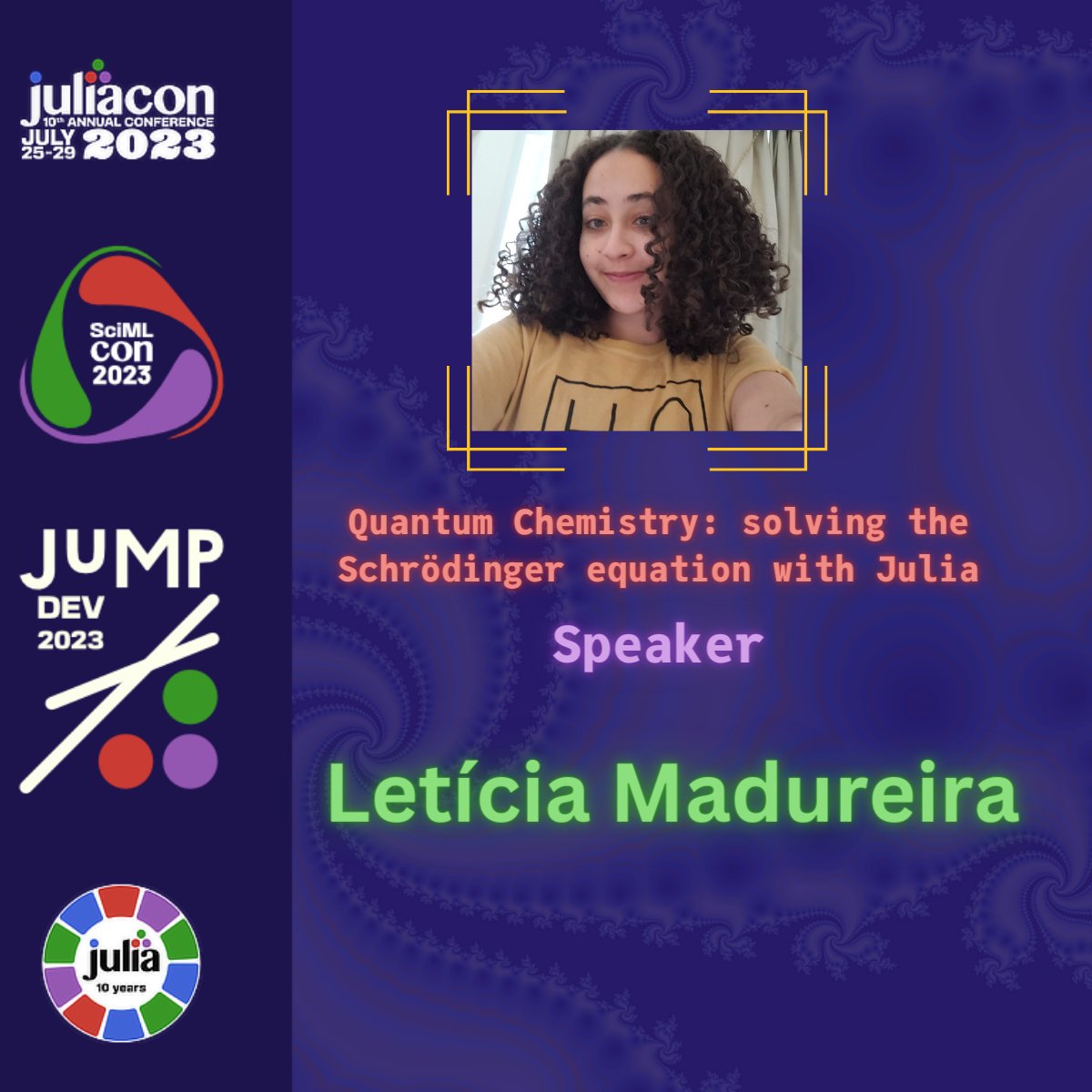 Quantum Chemistry: Solving the Schrödinger Equation with Julia. 

By Letícia Madureira(<a href="/LetciaMariaPeq1/">Leticia Madureira</a>)

Details: pretalx.com/juliacon2023/t…

juliacon.org/2023/