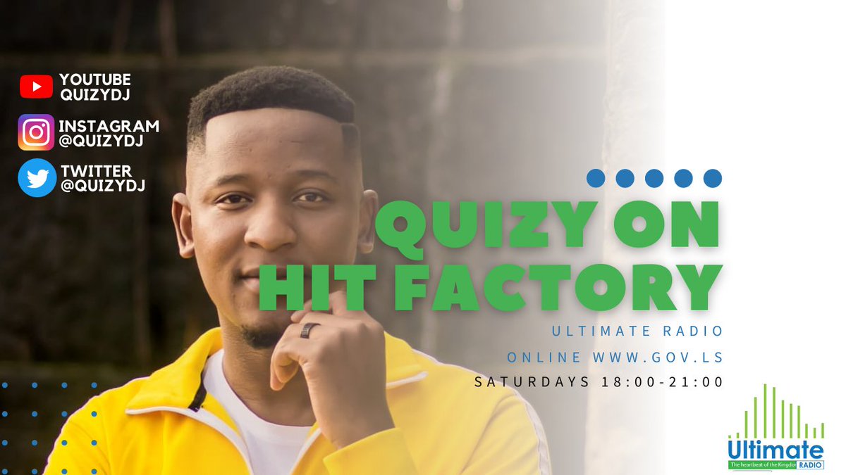 UltimateRadioLS's tweet image. Welcome to #TheHitFactory with @quizydj taking you straight to 9pm with great tunes and awesome entertainment.

On the way
- We chat to @TummieLetsapo  about the night life in Lesotho!
- We ger a live mix from @mjelphy 
- Later on Malome Charles delivers an Amapiano Mix