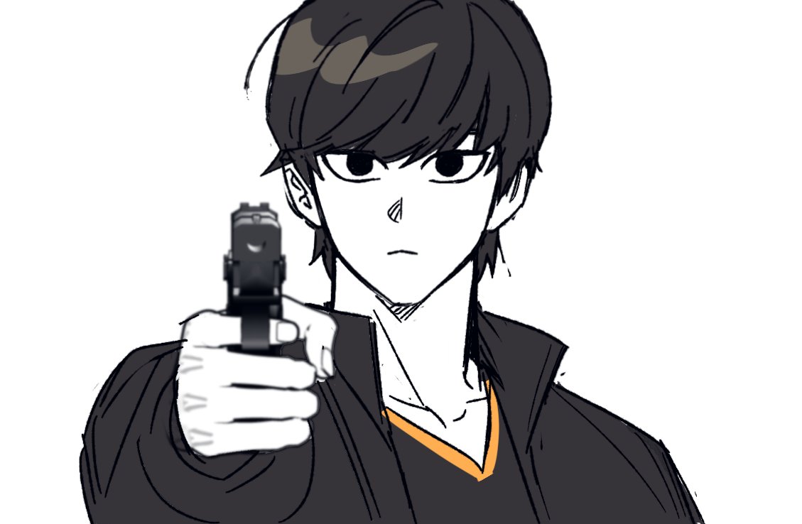 weapon gun 1boy holding gun holding weapon black hair male focus  illustration images