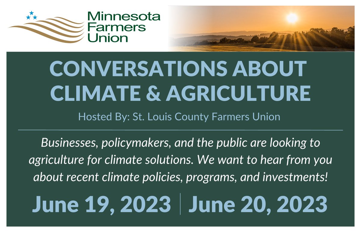 Back in early May, our climate + working lands team kicked off their series of conversations focused on climate change and agriculture throughout Minnesota. Join us for the next two stops on the tour next week! Learn more --> mfu.org/events