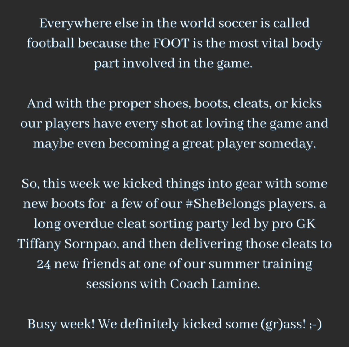 RefugeeSoccer's tweet photo. Kickin' it this week at Refugee Soccer this week with @Tiffany_Sornpao! 

#SheBelongs #United @RefugeeSoccerJP @USWNT #soccer #futbol https://t.co/GqzH3uezyJ