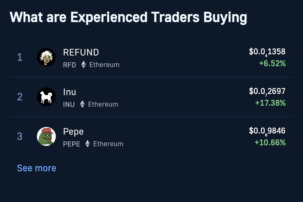 What Are Experienced Crypto Traders Buying?

Top of the list is Refund $RFD

Source: moralismoney.com

#IYKYK