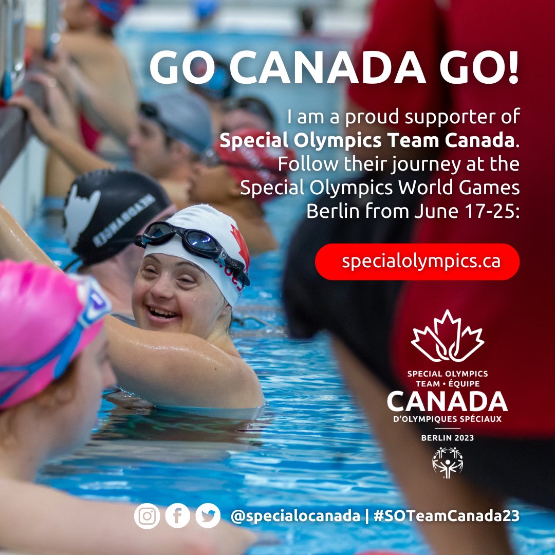 Proud to be a supporter of @SpecialOCanada! Good luck to the 89 Special Olympics athletes from across the country competing at the Special Olympics World Games Berlin 2023.  #SOTeamCanada23