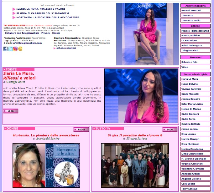 Online il numero 735 di #Telegiornaliste #donnechefannonotizia. In copertina: #IlariaLaMura #MariaGraziaColombari #IlParadisoDelleSignore telegiornaliste.com