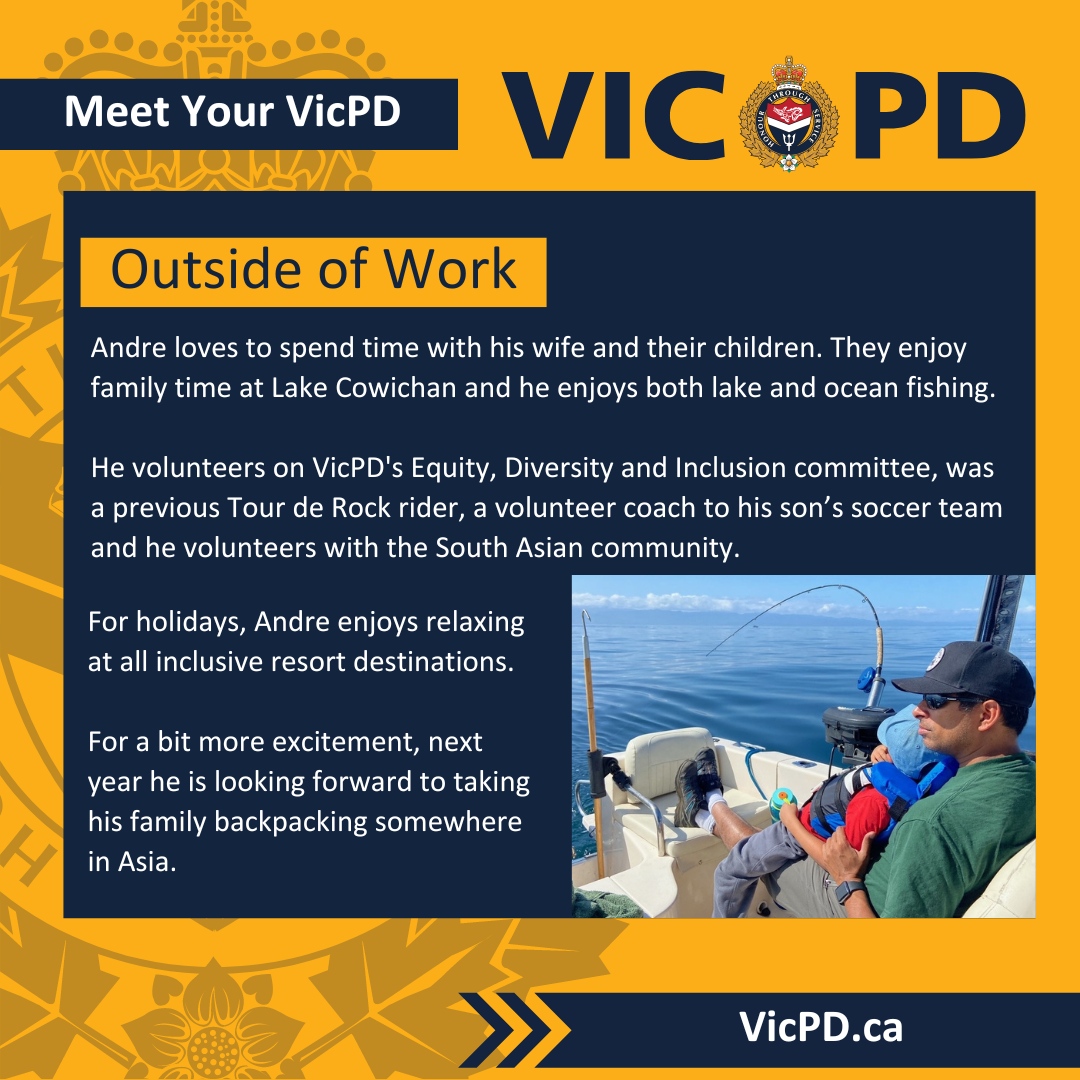 vicpdcanada's tweet image. This week we are introducing Sgt. Andre Almeida from our Investigative Services Division. We hope you are enjoying learning more about VicPD and the people that serve your community. Check in next week to meet another member of your VicPD. #YYJ #MeetYourVicPD