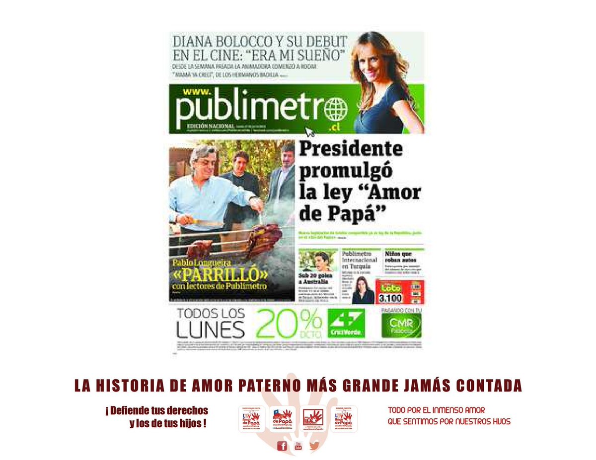 AmordePapa's tweet photo. PORTADA HISTÓRICA de diario PUBLIMETRO

Un orgullo ser la ÚNICA agrupación de papás a nivel mundial capaz de impulsar un cambio a la legislación de familia de su país y que, además, ese cambio recibiera como titulo ciudadano oficial el nombre de nuestra agrupación: #LEYAMORDEPAPÁ https://t.co/pTTti0T9Xl