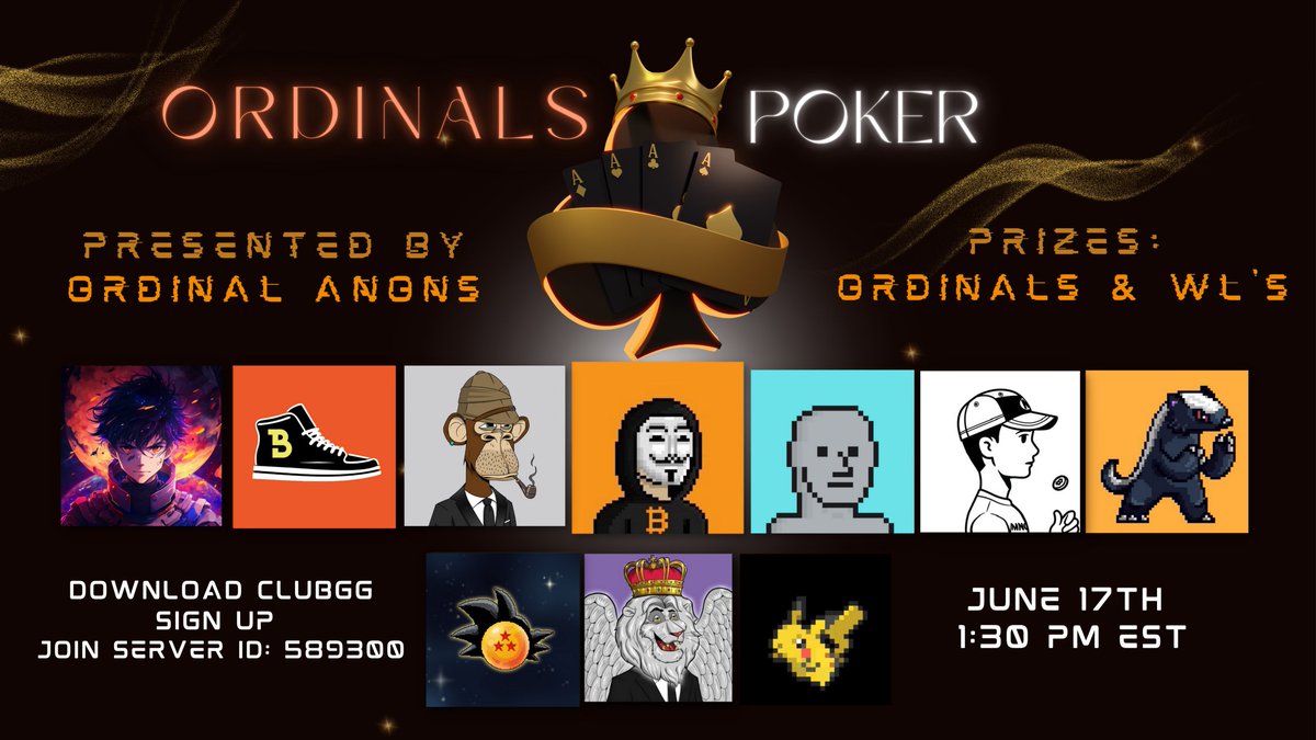 It's time!!! Tournament starts in 25 minutes! TONS of prizes, free to enter! Prizes posted below! <a href="/Ordinauts/">Ordinauts</a> @BitApes_btc <a href="/OrdinalAnons/">Ordinal Anons 🎭</a> <a href="/NPCOrdinals/">NPC Ordinals</a> <a href="/MNCHRMSBTC/">MNCHRMS</a> <a href="/OrdinalDBDAO/">OrdinalDB DAO</a> <a href="/RoaringLeaders/">Roaring Leaders</a> <a href="/ordinalpokemon/">Ordinal Pokemon</a> <a href="/BitcoinSneakers/">Bitcoin Sneakers 👟</a>