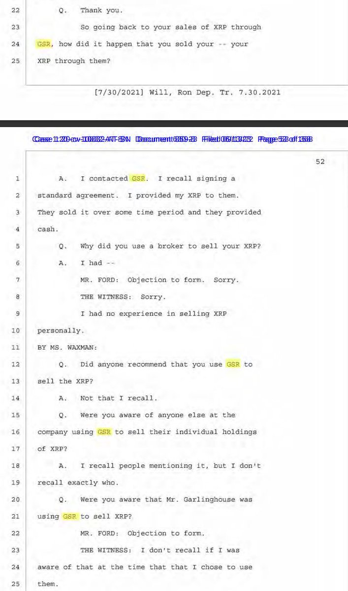 So Brad Garlinghouse Speach where he says 'they personally went after Myself & Chris' I new this was because they used the same GSR broker turns out.. everyone used GSR to sell their XRP
The more & more I read the SEC are insinuating Coinbase a hell of alot in these depositions