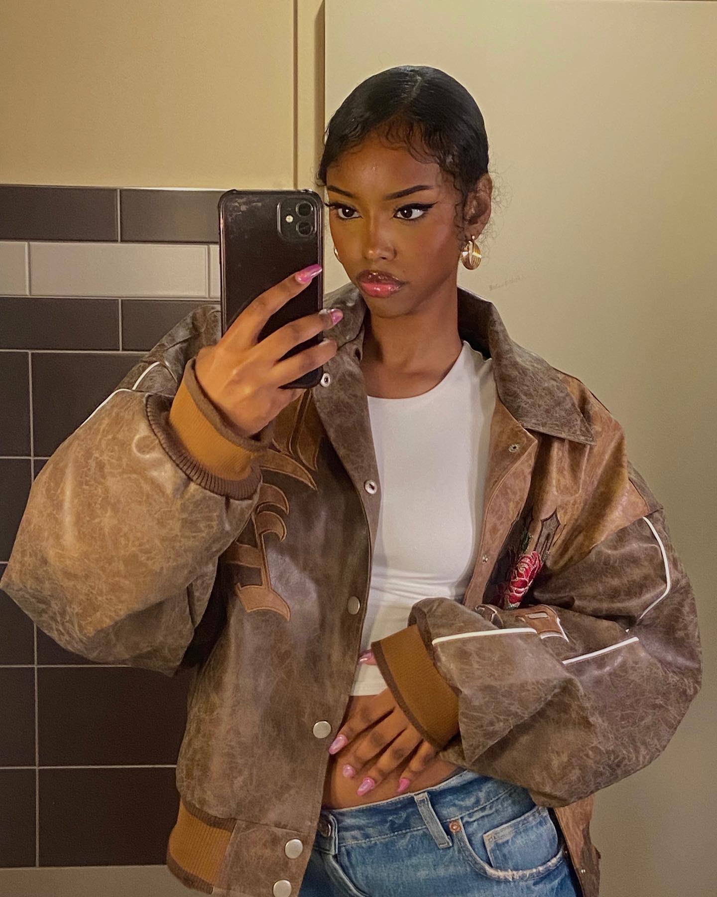 Pink cropped cord oversized trucker jacket sales