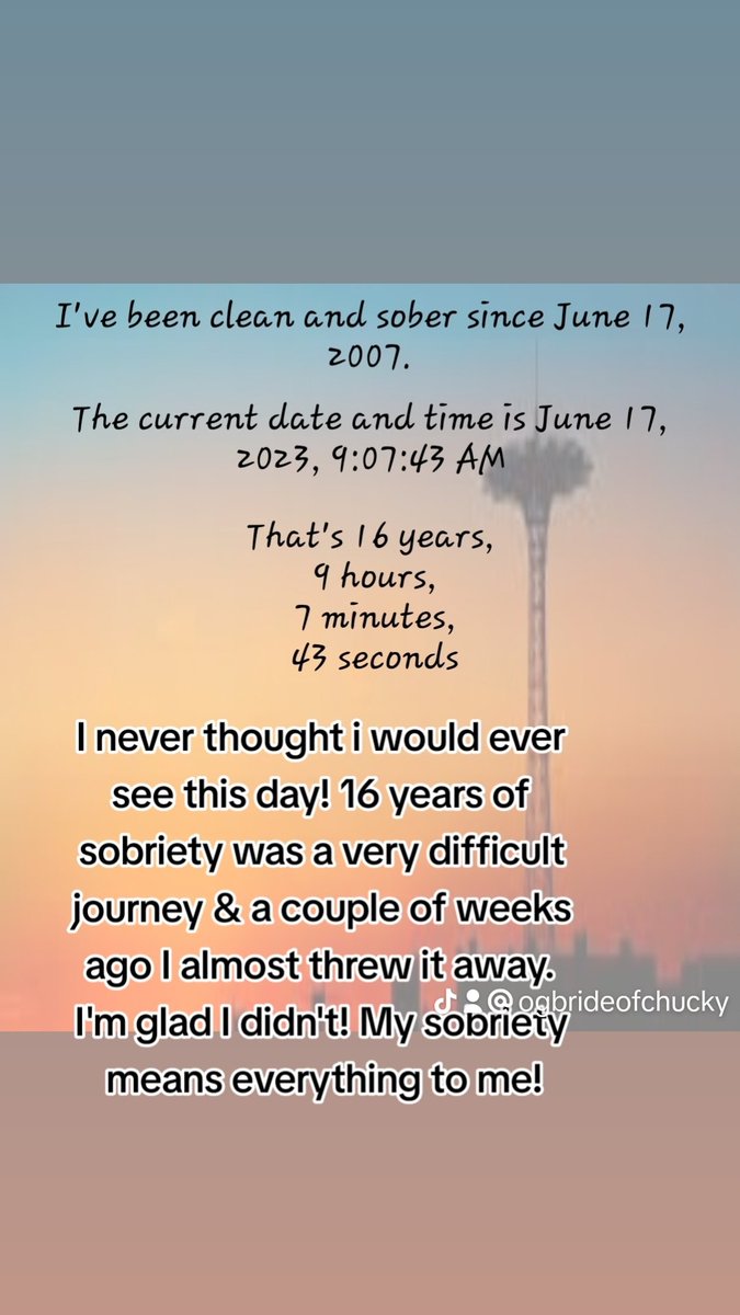 16 years #sober today! A few weeks ago I walked to a bar. I called my sponsor & she came & got me before I drank. Its #onesecond, #oneminute, #onehour, #oneday at a time. #sobrietyrocks