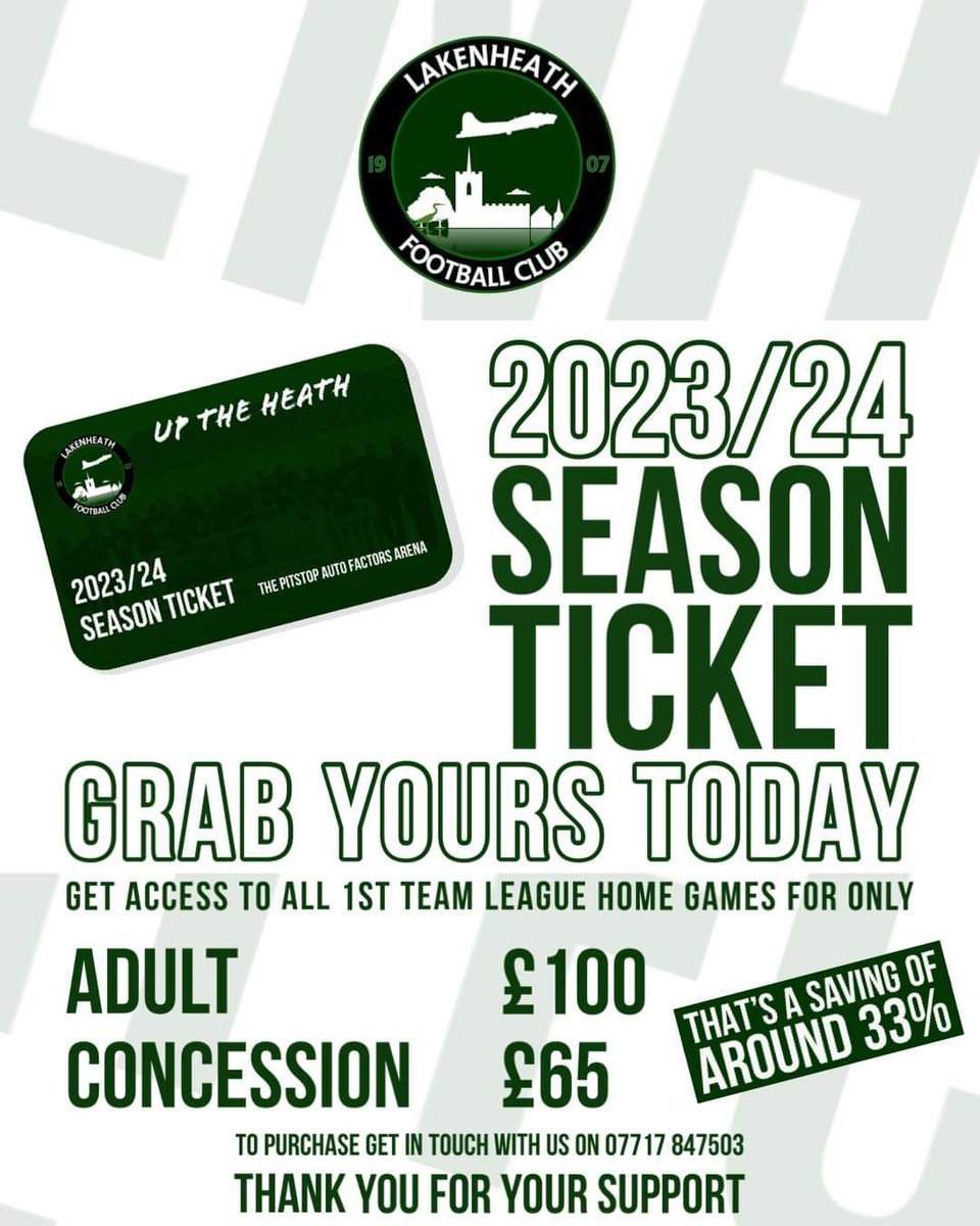 🟢 SEASON TICKETS ON SALE 🟢

🎟️ Purchase your season ticket today

#supportlocal 
#uptheheath 
#spectators 
#fans