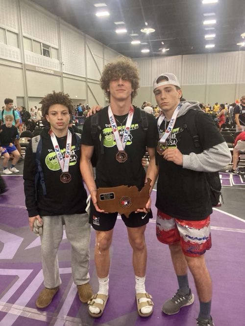 🔵🟡Great Job Ayden Smith, Vince Bouzakis and Dom Sumpolec representing Team Pennsylvania at the Junior National Freestlye Duals. Ayden and Vince were both undefeated with 7-0 records and Dom Sumpolec won 3 matches. Very Proud!