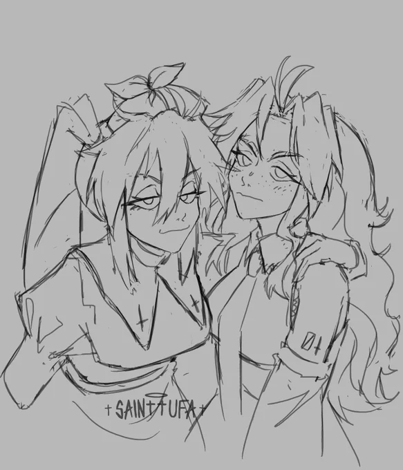 someone requested to draw miku with my "sona's" costume so here u go 😳 
shes too shy around her idol 🫣
also waiting to see the one piece live action 