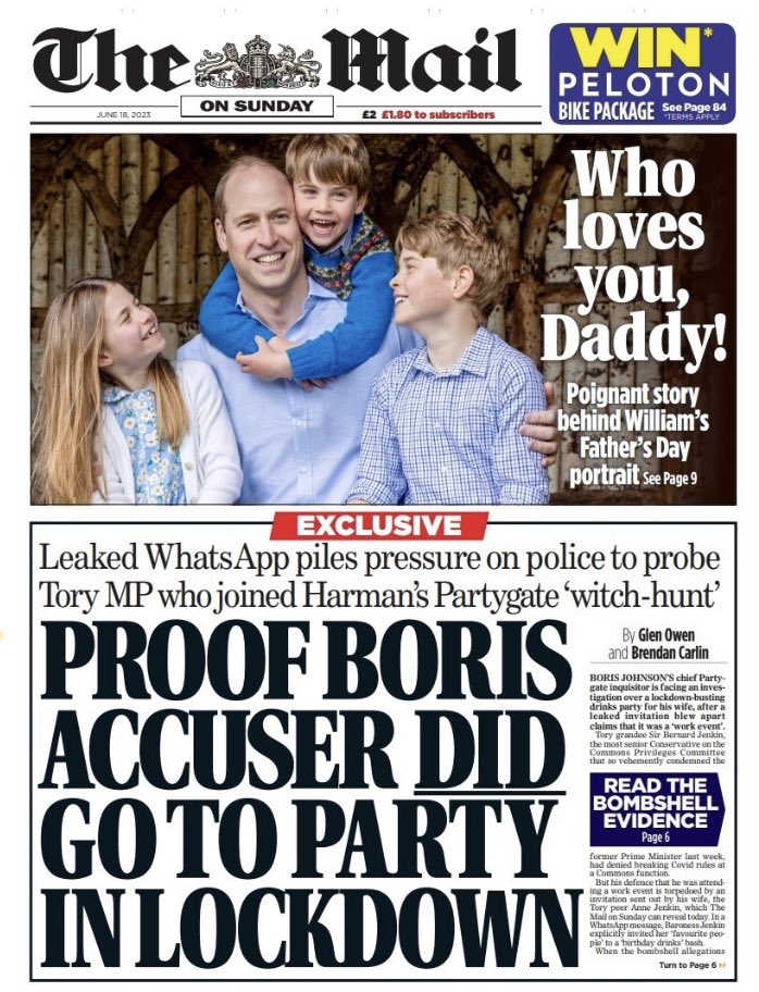 SkyRhiannon's tweet photo. Interesting how many papers have used the Father’s Day photo of Prince William &amp; not a picture from #TroopingtheColour Can’t imagine it’ll go down well in certain parts of the palace especially with the homelessness story getting more front page coverage than the Kings big day https://t.co/jkMEiykwy8