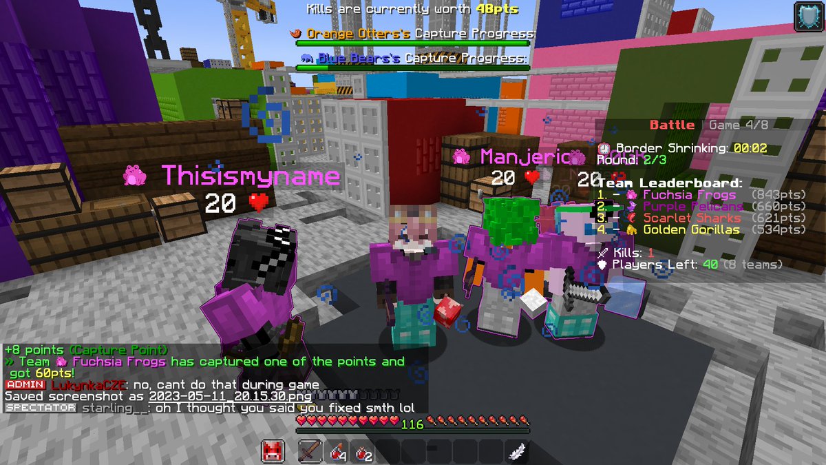 Shad0wSlam's tweet photo. i'm a top 10 blockwars extraction player hmu contestants you know you want crossbow tips / battle's not even in anymore this is like a month old but i just found taking off our helmets really funny (also we cooked in that battle) / the mcci parkour warrior practice goes hard https://t.co/KrzjshD9Lr