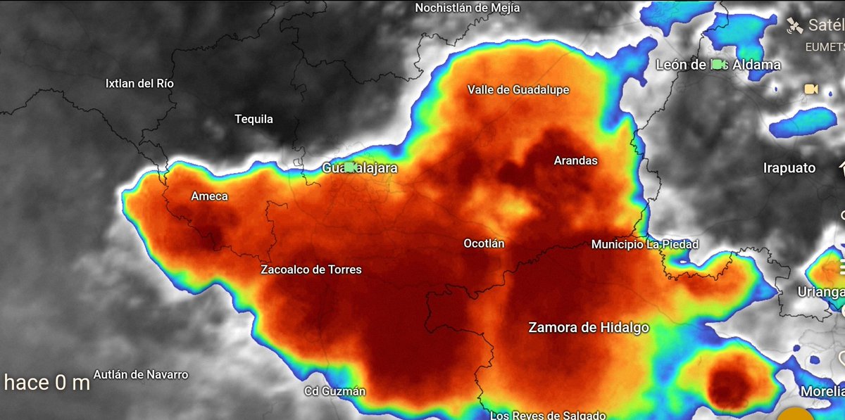 RadarDopplerUdG's tweet photo. 🌧⛈️#AlMomento Continúa #Tormenta en #Jalisco, desplazándose al oeste-noroeste⬅️↖️, localizándose en las regiones #Sureste, #Sur, #Ciénega, #Valles y #Centro, aproximándose al #AMG. 

Continúa la vigilancia meteorológica 🛰 https://t.co/n0qSMFtaP3