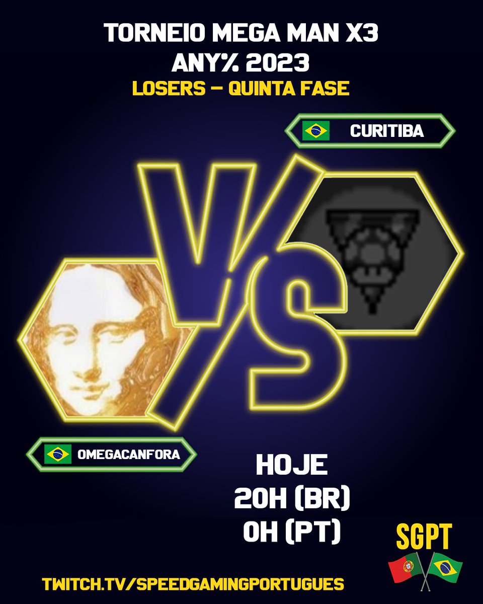 SpeedGamingPT's tweet photo. Fiquem ligados em mais uma partida decisiva pelo torneio de Mega Man X3!

🏆  Torneio Mega Man X3 Any% 2023
🎮  Losers - 5ª Fase
⚔️  🇧🇷 @omegacanfora vs 🇧🇷 Curitiba
⏰  🇧🇷 20h | 🇵🇹 0h
🎙️  @mathemathico
📺  https://t.co/rHJNF8724B

#MegaManX3 #MegaMan #speedrun https://t.co/QNSpzX187K