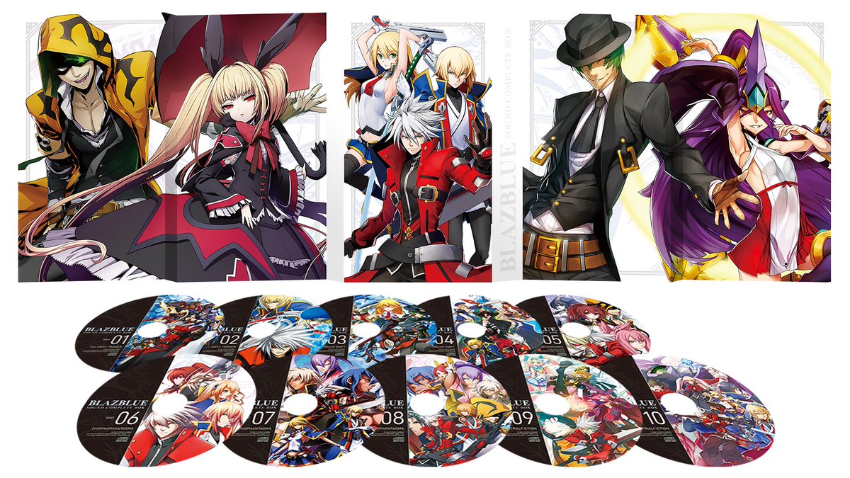 Released in November 2019, came the BlazBlue Complete Sound Box.

The entire C-series' discography spanned across ten discs with each one having a different key visual corresponding with the games on them (BBCP having the most with four while the others have two each). [1/2]