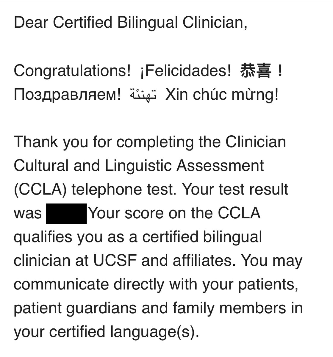 Really proud of this accomplishment just in time for intern year to start. Super excited to be able to speak to my patients in my native language!